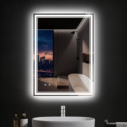 28"x 36" LED Bathroom Mirror with Anti-Fog, Dimmable Backlit + Front Lit, LED Bathroom Vanity Mirror for Wall, Memory Function, Shatter-Proof Glass, ETL Listed(NHYJ7922D) in Saudi Arabia