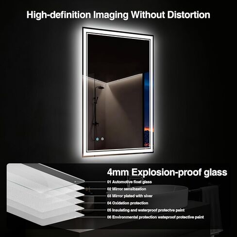 28"x 36" LED Bathroom Mirror with Anti-Fog, Dimmable Backlit + Front Lit, LED Bathroom Vanity Mirror for Wall, Memory Function, Shatter-Proof Glass, ETL Listed(NHYJ7922D) in Saudi Arabia
