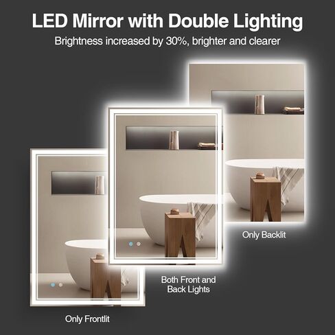 28"x 36" LED Bathroom Mirror with Anti-Fog, Dimmable Backlit + Front Lit, LED Bathroom Vanity Mirror for Wall, Memory Function, Shatter-Proof Glass, ETL Listed(NHYJ7922D) in Saudi Arabia
