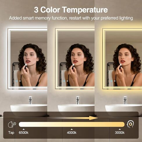 28"x 36" LED Bathroom Mirror with Anti-Fog, Dimmable Backlit + Front Lit, LED Bathroom Vanity Mirror for Wall, Memory Function, Shatter-Proof Glass, ETL Listed(NHYJ7922D) in Saudi Arabia