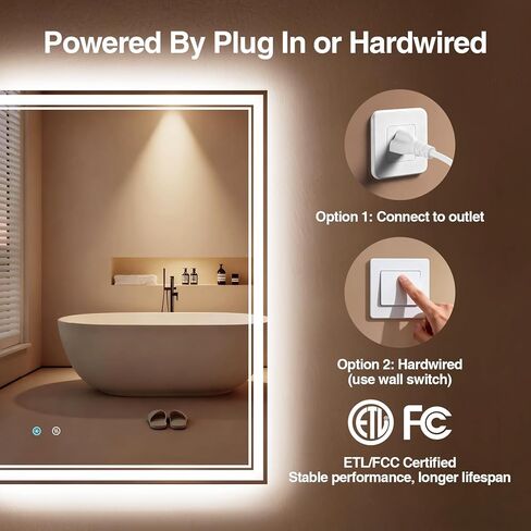 28"x 36" LED Bathroom Mirror with Anti-Fog, Dimmable Backlit + Front Lit, LED Bathroom Vanity Mirror for Wall, Memory Function, Shatter-Proof Glass, ETL Listed(NHYJ7922D) in Saudi Arabia