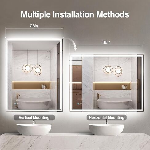28"x 36" LED Bathroom Mirror with Anti-Fog, Dimmable Backlit + Front Lit, LED Bathroom Vanity Mirror for Wall, Memory Function, Shatter-Proof Glass, ETL Listed(NHYJ7922D) in Saudi Arabia