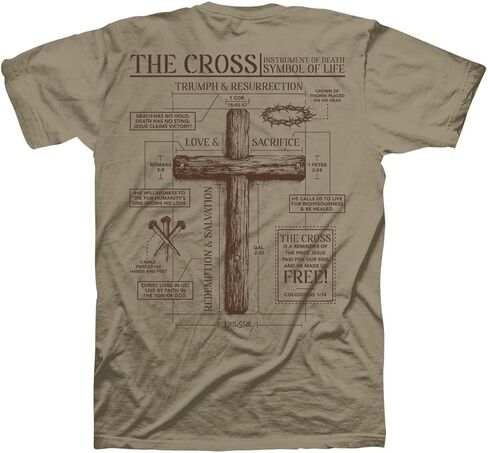 Kerusso Unisex Christian Crewneck Short Sleeve Graphic T-Shirt Cotton Khaki Cross Blueprint in Kuwait