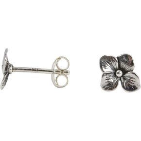 Sterling Silver Hydrangea Blossom Stud Earrings, Floral Design, Push Back Closure, 0.28" W x 0.48" L in Kuwait