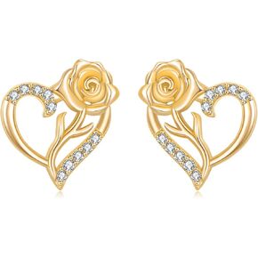 Rose Flower Stud Earrings for Women Rose Gold/White/Gold Plated 925 Sterling Silver Heart Earrings Hypoallergenic Floral Studs Jewelry Gifts for Wife Mother Grandma Christmas Birthday in Kuwait