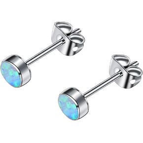Earrings for Women Titanium Opal Stud Non-Nickel Earring Hypoallergenic Earrings 3mm 4mm 5mm 7mm Round Birthstone Earring Studs for Sensitive Ears in Kuwait