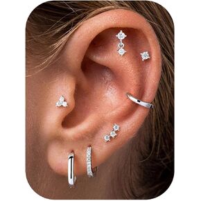 M MOOHAM Hypoallergenic Stud Hoop Earrings Stack for Women, 14K Gold-Plated Women's Flat Back CZ Stud Earrings Hoop Cartilage Earring Set Trendy Multiple Piercing Jewelry Gifts in Kuwait