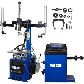 WEIZE 110V 2.0 HP Tire Changer and Wheel Balancer Combo,10''-24'' Rim Air Bead Blaster Tire Changer Machine with Dual Assist Arms, for Tire Changing, Tire Mounting and Balancing in Kuwait