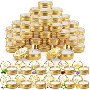Nuanchu 50 قطعة شمعة معطرة رمضان مبارك بالجملة 1 أونصة ذهبية جرة عيد مبارك شمعة هدايا رمضان الروائح العلاجية هدايا إسلامية لحفلات العيد ديكور احتفالات العطلات الإسلامية، روائح متنوعة in Kuwait