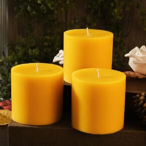 Set of 3 Natural Beeswax Pillar Candles - 3 inch Wide (3 inch 4inch 6inch Tall) - 100% Pure Bees Wax Candles, Long Burning, Unscented Smokeless & Dripless, for Emergency, Home Decor in Kuwait
