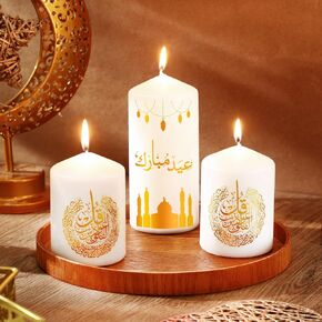 Hoolerry 3 قطع شموع عيد مبارك رمضان كريم مجموعة شموع إسلامية عمود هدية رمضان ديكورات للمنزل عيد مبارك ديكور هدايا للمسلمين in Kuwait