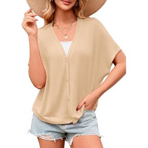 سترة Iandroiy النسائية ذات الحجم الكبير بأكمام قصيرة وخفيفة الوزن وأزرار سفلية ورقبة على شكل حرف V كاجوال in Kuwait