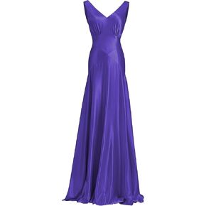 Rjer Women's V Neck Satin Bridesmaid Dresses Long Ruched A Line Bow Back Formal Evening Gowns in Kuwait
