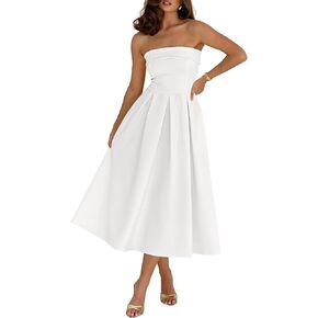 Caracilia Womens Cocktail Midi Dresses 2026 Summer Strapless Tube Top A Line Flowy Spring Formal Wedding Guest Party Dress in Kuwait