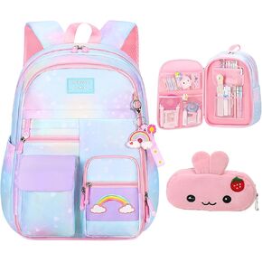 Girls Backpack Starry Rainbow Bookbag Cute Large Capacity Backpack Multifunction Fashion Casual Laptop Travel Bag For Girl (Blue-17inch) in Saudi Arabia