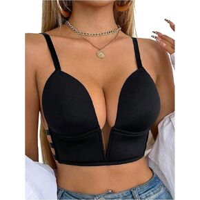 OYOANGLE Women's Strappy Wireless Plunge Bra Push Up Bralette Open Back Low Cut Lingerie Tops in Kuwait
