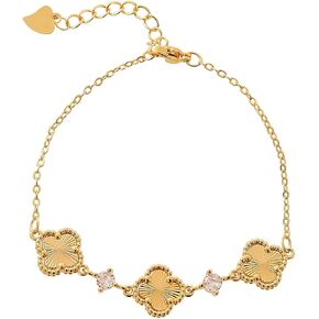 18K Gold Plated Lucky Clover Bracelet Cubic Zirconia Bracelet Flower Four Leaf Link Bracelets Fashion Jewelry Personalized Birthday Gifts for Women in Saudi Arabia