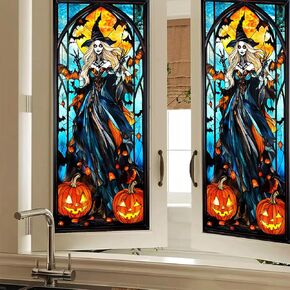 Gothic Crow Privacy Window Film Stained Glass Decorative Static Cling for Doors and Windows Halloween Thanksgiving Indoor DIY Home PVC Panel 17.7x39.3 Inch Bathroom Office Bedroom Decor in Kuwait