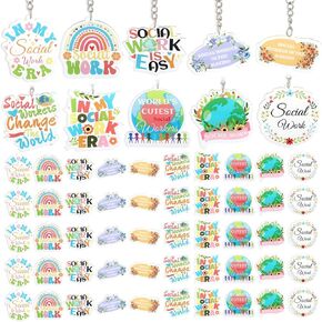 50 Pcs Social Worker Appreciation Gifts, Acrylic Keychain Bulk Social Work Month Gifts Thank You Keychain Key Ring for Women Coworker Employee Therapists Counselors Community Social Worker Party Favor in Kuwait