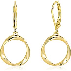 Dangle Earrings for Women, Silver Round Twist Dangling Leverback Earrings, 14K Gold Plated Hypoallergenic Lightweight Circle Dangly Drop Earings for Women Minimalist Jewelry Gifts, Mobius Design in Kuwait