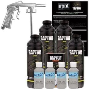 Raptor Truck Bed Liner Kit with Colored Light Gray #36375 Tint and Spray Gun - 4 Liters - Protective Spray On Paint for Coating Trucks, Tailgates, Vehicle Undercoating - Tintable Bedliner Formula in Kuwait