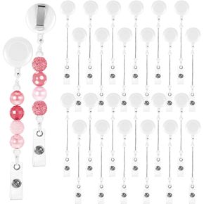 24 Pcs Beadable Badge Reel, Retractable Badge Reels with Key Ring Belt Clips, Beadable Items DIY Gifts for Nurses, Teachers, Office, Workers Supplies (Transparent) in Kuwait