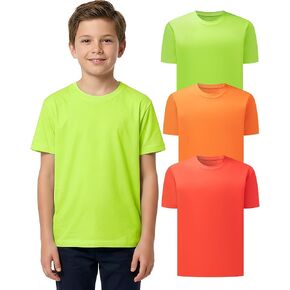 3 Pack Boys Athletic Neon T-Shirts Quick Dry Short Sleeve Rash Guard T Shirts Lightweight & Breathable (6–14 Years) in Saudi Arabia