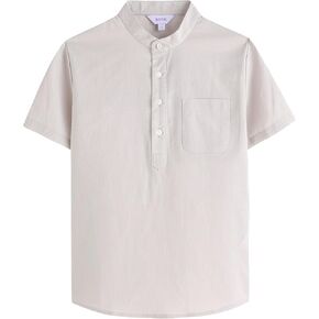 Boys Henley Shirts Short Sleeve Button Linen Beach Shirt Casual Summer Shirt in Kuwait