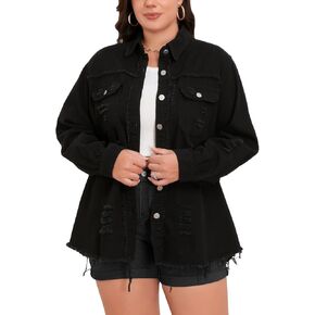 Women's Oversized Denim Jacket,Jean Jacket Women Ripped Distressed Boyfriend Frayed Hem Womens Denim Jackets Pockets in Saudi Arabia