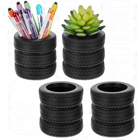 4 Pcs Tire Shaped Pen Holder, Car Tire Planter Holder for Men, Mechanic Gift, Desk Office Home Accessories Decor, Christmas Novelty Funny Supplies, Cactus Succulent Planter Pot in Kuwait