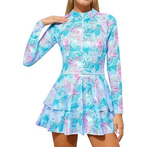 Girls Long Sleeve Swimsuit Swim Skirt One Piece Rash Guard for Girls Bathing Suit Size 6-16 Years in Kuwait