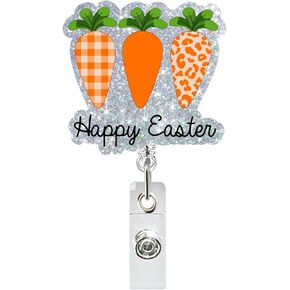 Easter Badge Reel Cute Bunny Badge Holder Cute Glitter Flower Easter Eggs ID Name Card Retractable Badge Holder with Alligator Clip Acrylic Easter Holiday Gifts for Nurse Nursing Student Teacher in Saudi Arabia