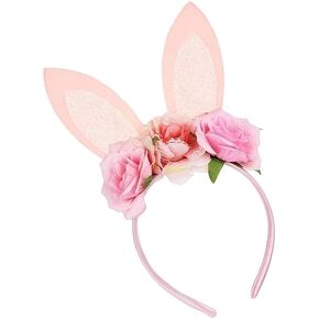 ASIJUNTYECHO Easter Bunny Ears headband,Pink Bunny Ears Flower Headband Easter Hair Accessories,Easter Wedding Birthday Party Rabbit Cosplay Costume Accessories in Kuwait