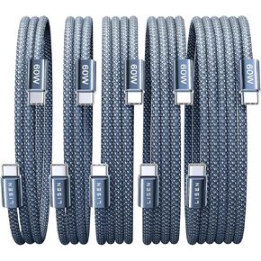 LISEN USBC to USBC Cable 3-Pack, 48 Strand Braided Type C to Type C [60W 3.1A] Fast Charging Cable, IF Certified USB C to USB C Cable for Samsung Galaxy S24, iPhone 15 Pro, iPad Pro, 3.3+3.3+6.6FT in Kuwait