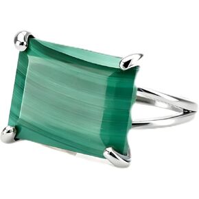 Emerald Cut Malachite Ring – Sterling Silver 925 Gemstone Ring – Green Rectangle Stone Jewelry – Modern Silver Statement Jewelry – Women’s Bold Gem Rings in Kuwait