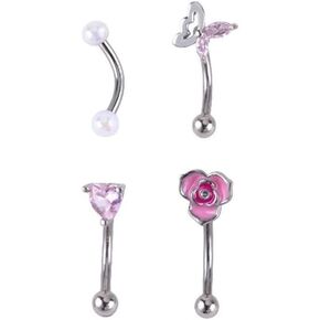 4Pcs 16G 316L Surgical Steel Eyebrow Piercing Curved Barbell for Women Dainty Pink CZ Heart butterfly Flower Pearl Eyebrow Rings Studs Rook Cartilage Earrings Belly Ring Body Piercings Jewelry in Kuwait