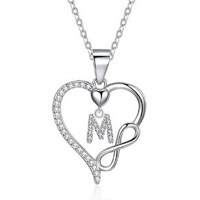 هدايا عيد الحب للنساء، قلادة أنيقة من الفضة الإسترلينية عيار 925 على شكل قلب لا نهاية لها، قلادة من الزركون بالحرف A-Z، هدية مجوهرات للزوجة in Kuwait