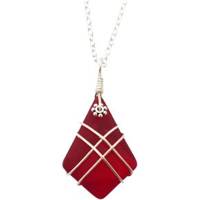 yinahawaii Hawaii Handmade Sea Glass Necklace, Red Wire Criss-Cross Beach Glass Jewelry, Directly From Our Island of Oahu, Hawaiian January Birthday Gift in Kuwait