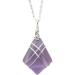 yinahawaii Hawaii Handmade Sea Glass Necklace, Purple Wire Criss-Cross Beach Glass Jewelry, Directly From Our Island of Oahu, Hawaiian February Birthday Gift in Kuwait