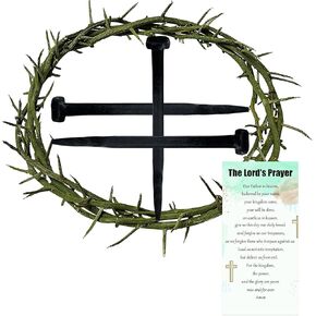 5 Pcs Crown of Thorns Set with 1 Pcs 8'' Jesus Thorn of Crowns & 3 Pcs Crucifix Iron Nails with Prayer Request Card for Easter, Jesus Christian Decor, and Religious Gifts in Kuwait