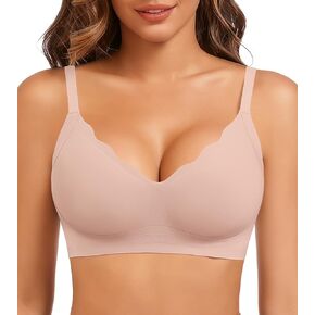 Seamless Bras for Women, Wireless Scalloped V-Neck Push Up Full Coverage Bra, Comfort Everyday Tshirt Bralette in Kuwait