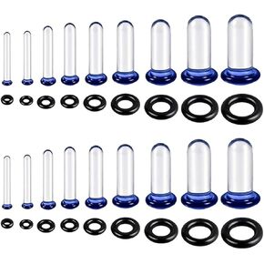 18Pcs Glass Ear Stretching Kit,1.6-7mm Hypoallergenic Ear Gauge Plugs,Single Flare Glass Plugs with O-Rings,Domed Body Piercing Jewelry Set for Piercing,Stretching & Ear Expanders in Kuwait