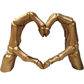 تمثال هيكل عظمي لليدين، نحت أيدي القلب، تماثيل مكتب إيماءة اليد، زخارف الحب، ديكور منحوتة إيماءة الإصبع على شكل قلب لرف الكتب/سطح المكتب القهوة/ديكورات الهالوين (أبيض) in Kuwait