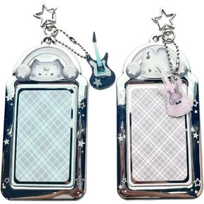 قطعتين من سلسلة مفاتيح حامل بطاقات الصور الموسيقية على شكل قطة مع قلادة جيتار - حافظة واقية شفافة لبطاقة الهوية والشارة وبطاقة الحافلة والمزيد in Kuwait