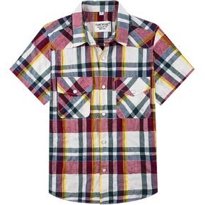 قمصان TUNEVUSE للأولاد الغربية لؤلؤية بأكمام قصيرة كاجوال منقوشة بأزرار سفلية للأطفال 100% قطن in Kuwait