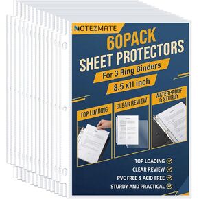 60 Pack Sheet Protectors,8.5 x11 Inch,Clear Heavy Duty Page Protectors for 3 Ring Binder, Top Loading Polypropylene Plastic Sleeves,Document Protectors for School Office Supplie,Letter Size in Kuwait