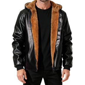 Leather Jacket Men,Faux Leather Jacket Warm Golden Lined With Removable Hood,Jackets For Winter in Saudi Arabia
