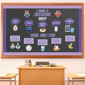 80 قطعة من لوحة الإعلانات الخاصة بالصداع ديكورات الفصول الدراسية، فتحات ذات موضوع صحي، علامة الاسم، حواف أرجوانية، ملصق مكتب ممرضة المدرسة، مستشفى الرعاية الصحية، ديكور العيادة، لوازم سبورة الطباشير الجدارية in Kuwait