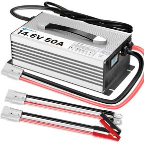 شاحن بطارية LiFePO4 14.6 فولت 50 أمبير، شاحن ليثيوم 12 فولت 50 أمبير لبطاريات LiFePO4 12.8 فولت، شاشة LCD وLED، نقل كامل، مثالي للمركبات الترفيهية والبحرية والطاقة الشمسية in Kuwait