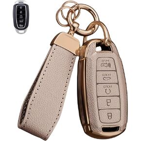 غطاء مفتاح فوب لشركة Hyundai، جلد علوي + غطاء مفتاح ناعم من مادة TPU لسيارة Palisade Elantra Santa Fe Accent Azera GT Kona in Kuwait